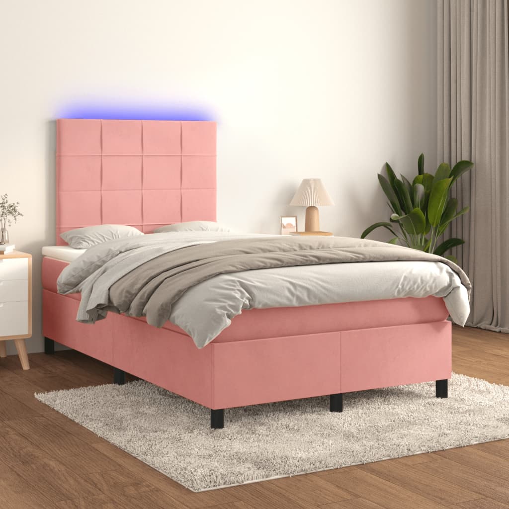 Κρεβάτι Boxspring με Στρώμα & LED Ροζ 120x190 εκ. Βελούδινο