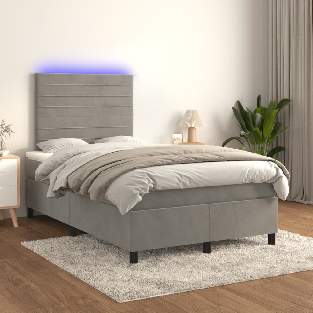 Κρεβάτι Boxspring με Στρώμα & LED Αν.Γκρι 120x190εκ. Βελούδινο