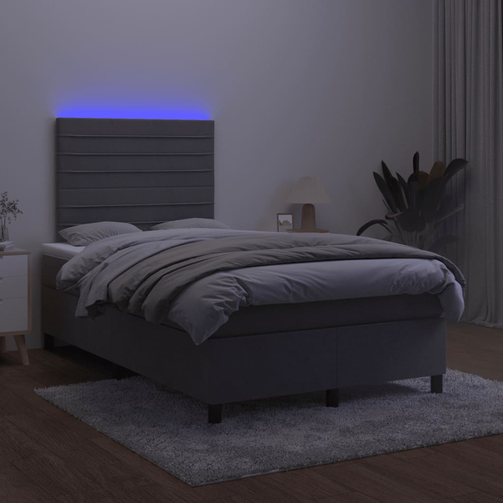 Κρεβάτι Boxspring με Στρώμα & LED Σκ.Γκρι 120x190εκ. Βελούδινο