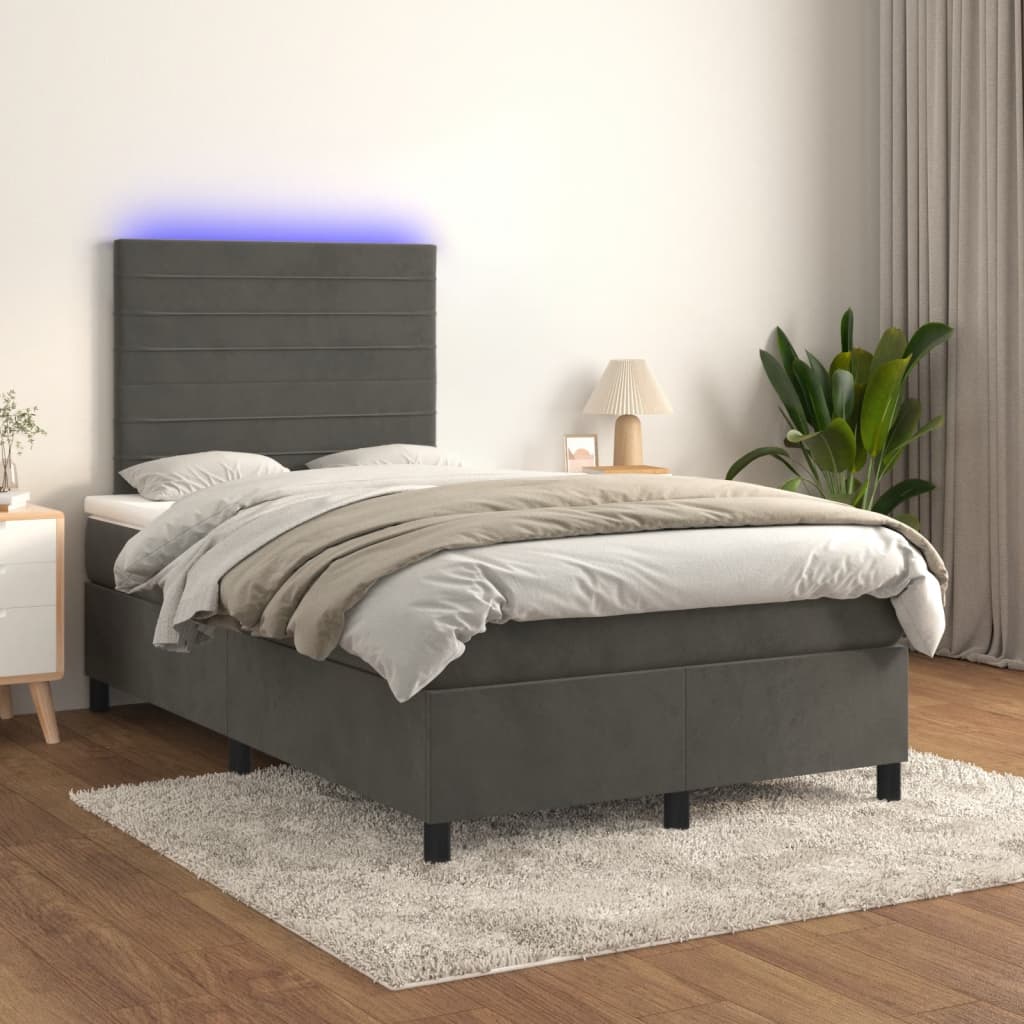 Κρεβάτι Boxspring με Στρώμα & LED Σκ.Γκρι 120x190εκ. Βελούδινο