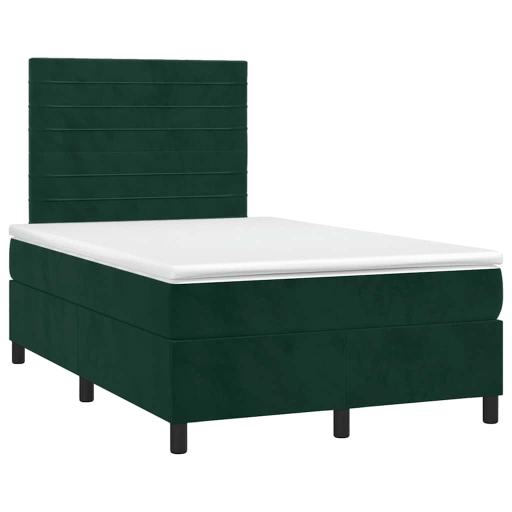 Κρεβάτι Boxspring με Στρώμα & LED Σκ. Πράσινο 120x190εκ Βελούδο