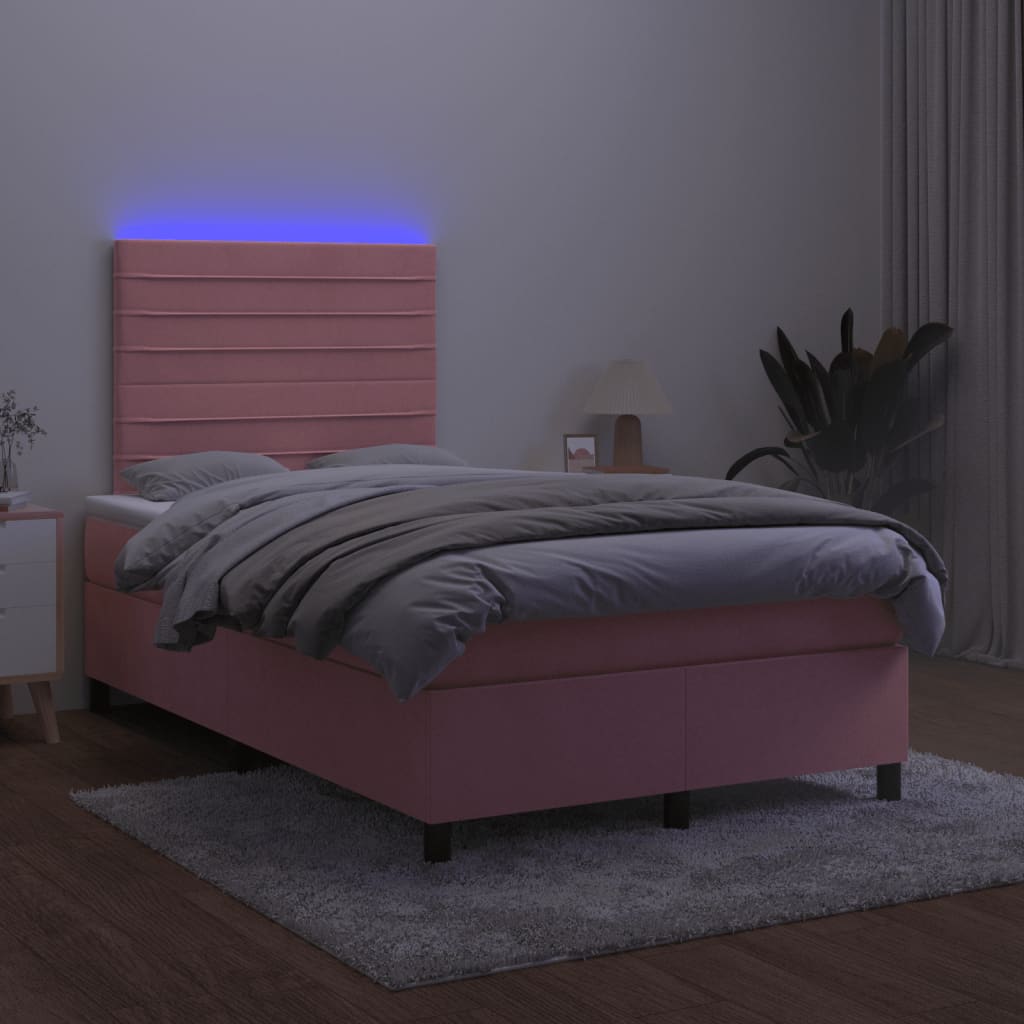 Κρεβάτι Boxspring με Στρώμα & LED Ροζ 120x190 εκ. Βελούδινο