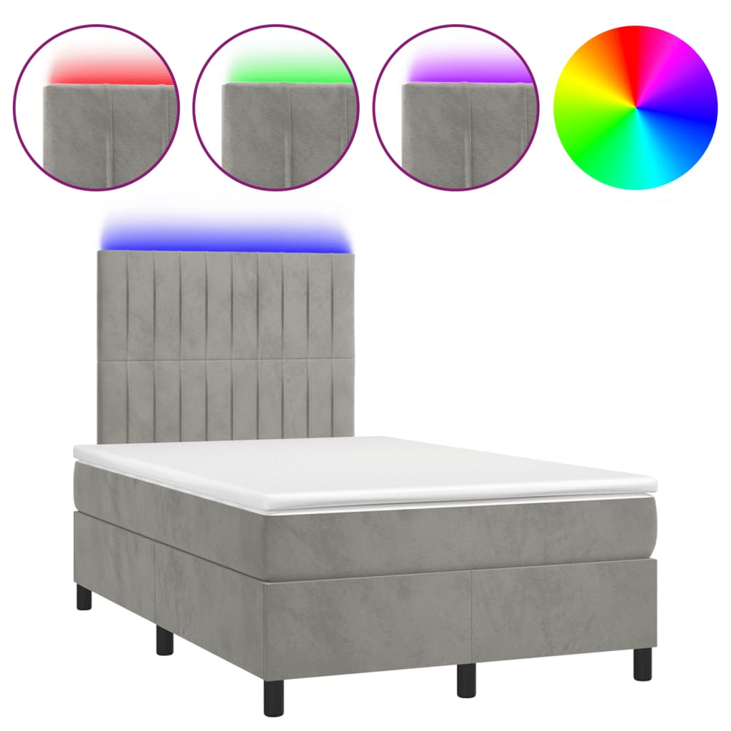 Κρεβάτι Boxspring με Στρώμα & LED Αν.Γκρι 120x190εκ. Βελούδινο