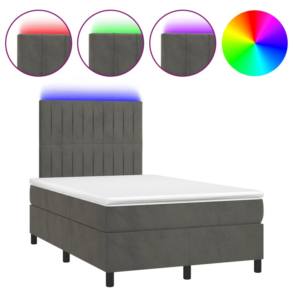 Κρεβάτι Boxspring με Στρώμα & LED Σκ.Γκρι 120x190εκ. Βελούδινο