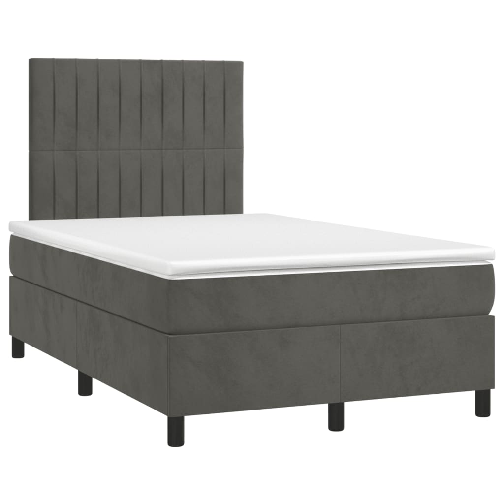 Κρεβάτι Boxspring με Στρώμα & LED Σκ.Γκρι 120x190εκ. Βελούδινο