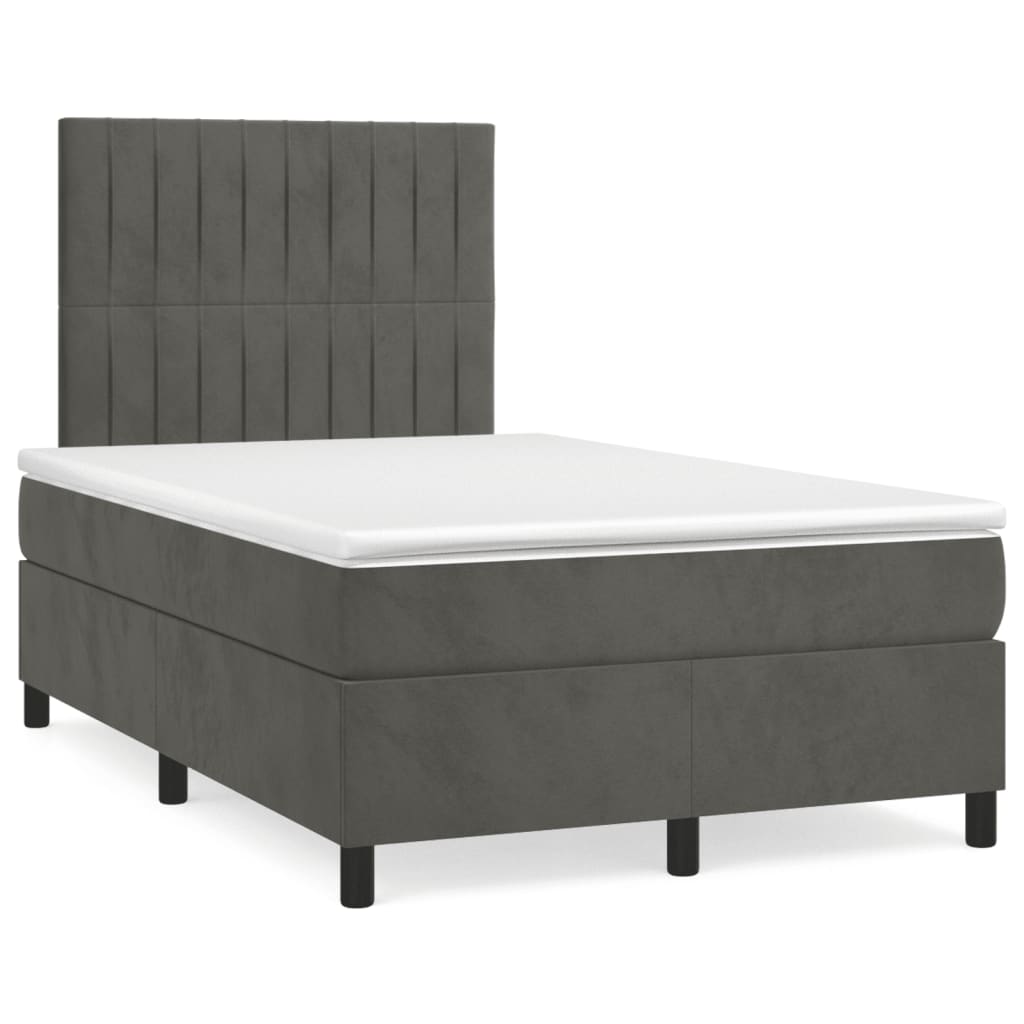 Κρεβάτι Boxspring με Στρώμα & LED Σκ.Γκρι 120x190εκ. Βελούδινο