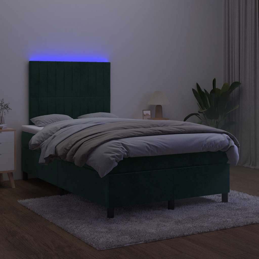 Κρεβάτι Boxspring με Στρώμα & LED Σκ. Πράσινο 120x190εκ Βελούδο