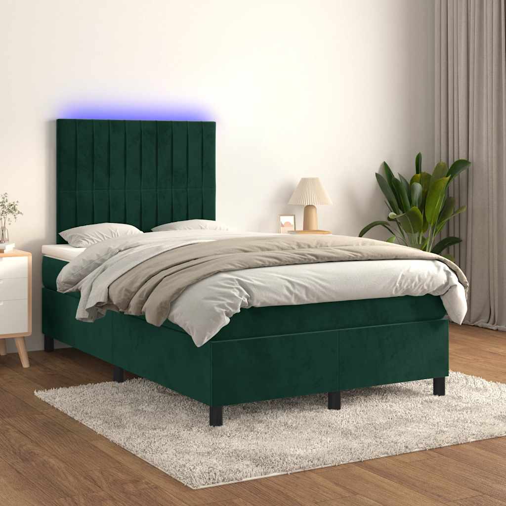 Κρεβάτι Boxspring με Στρώμα & LED Σκ. Πράσινο 120x190εκ Βελούδο