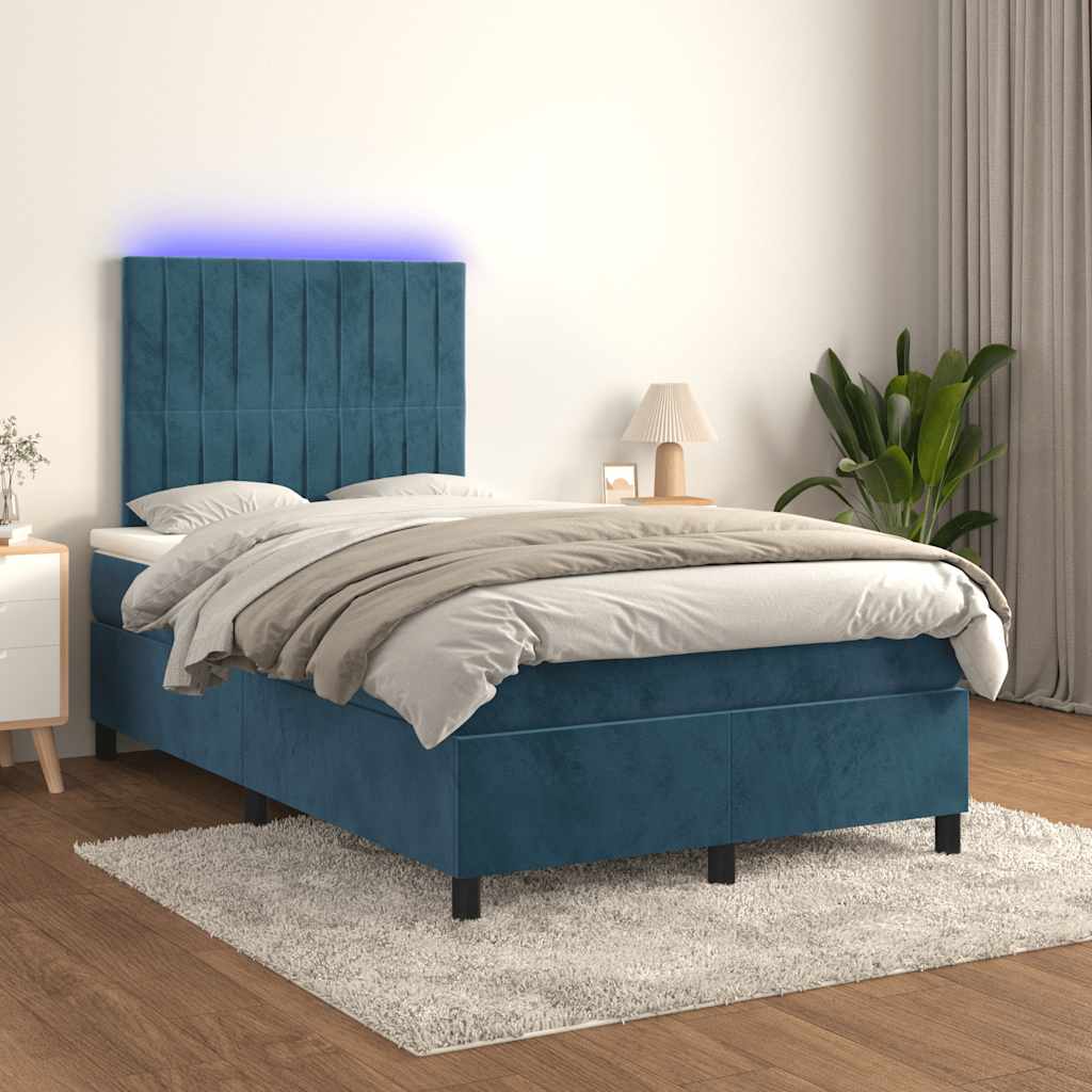 Κρεβάτι Boxspring με Στρώμα & LED Σκ. Μπλε 120x190εκ. Βελούδινο - Pakobazaar