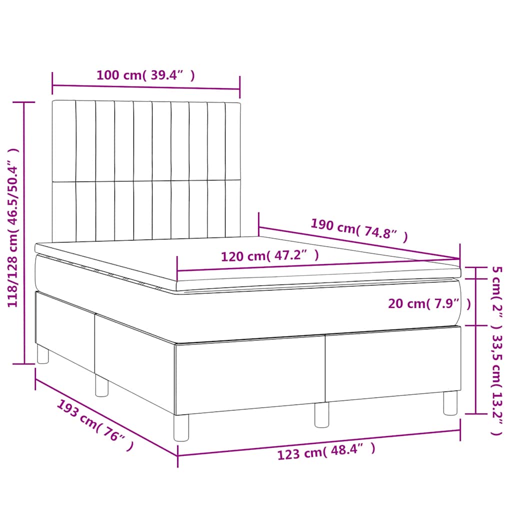 Κρεβάτι Boxspring με Στρώμα & LED Σκ. Μπλε 120x190εκ. Βελούδινο - Pakobazaar