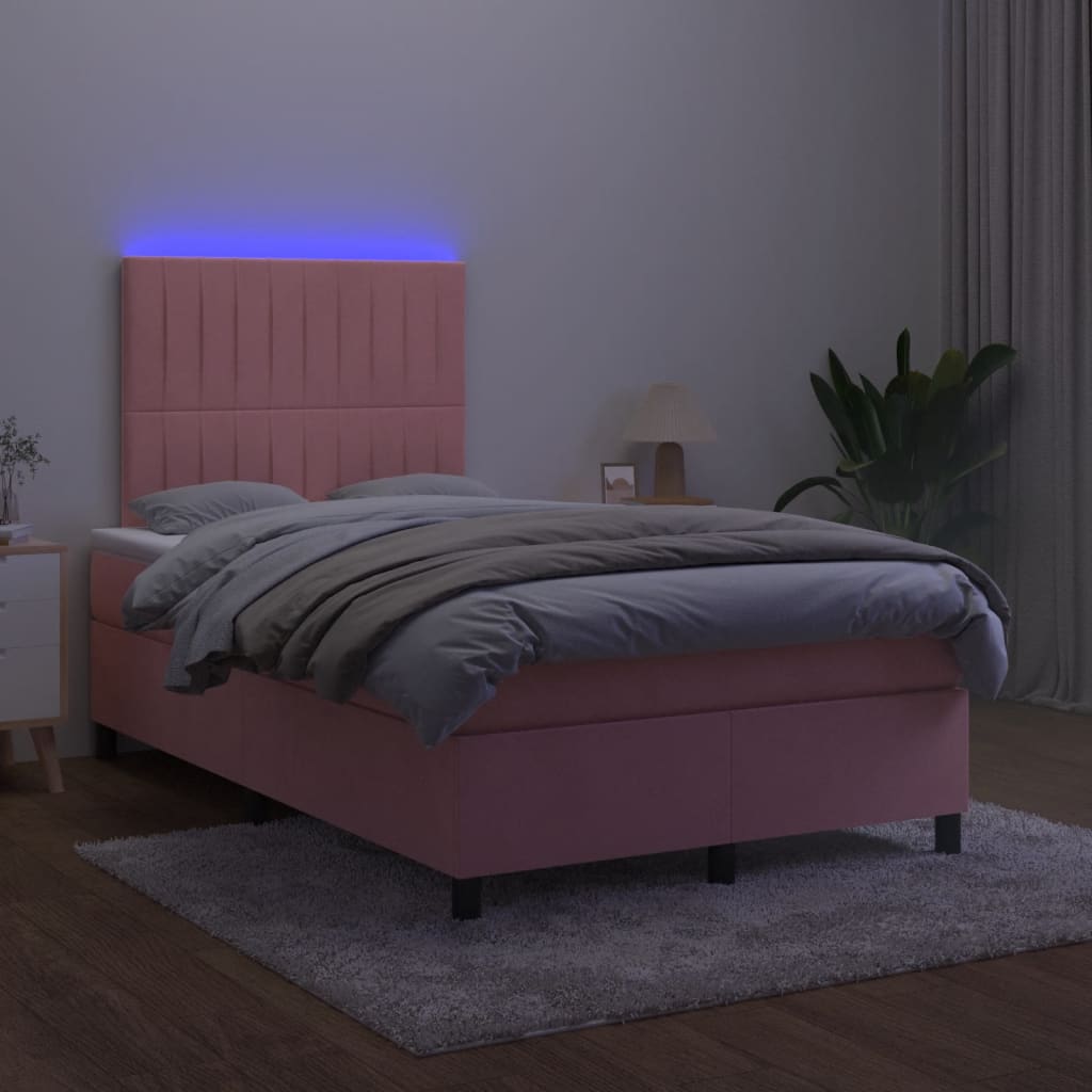 Κρεβάτι Boxspring με Στρώμα & LED Ροζ 120x190 εκ. Βελούδινο