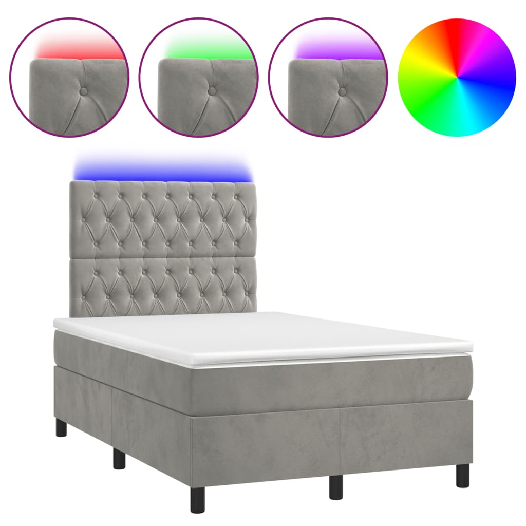 Κρεβάτι Boxspring με Στρώμα & LED Αν.Γκρι 120x190εκ. Βελούδινο