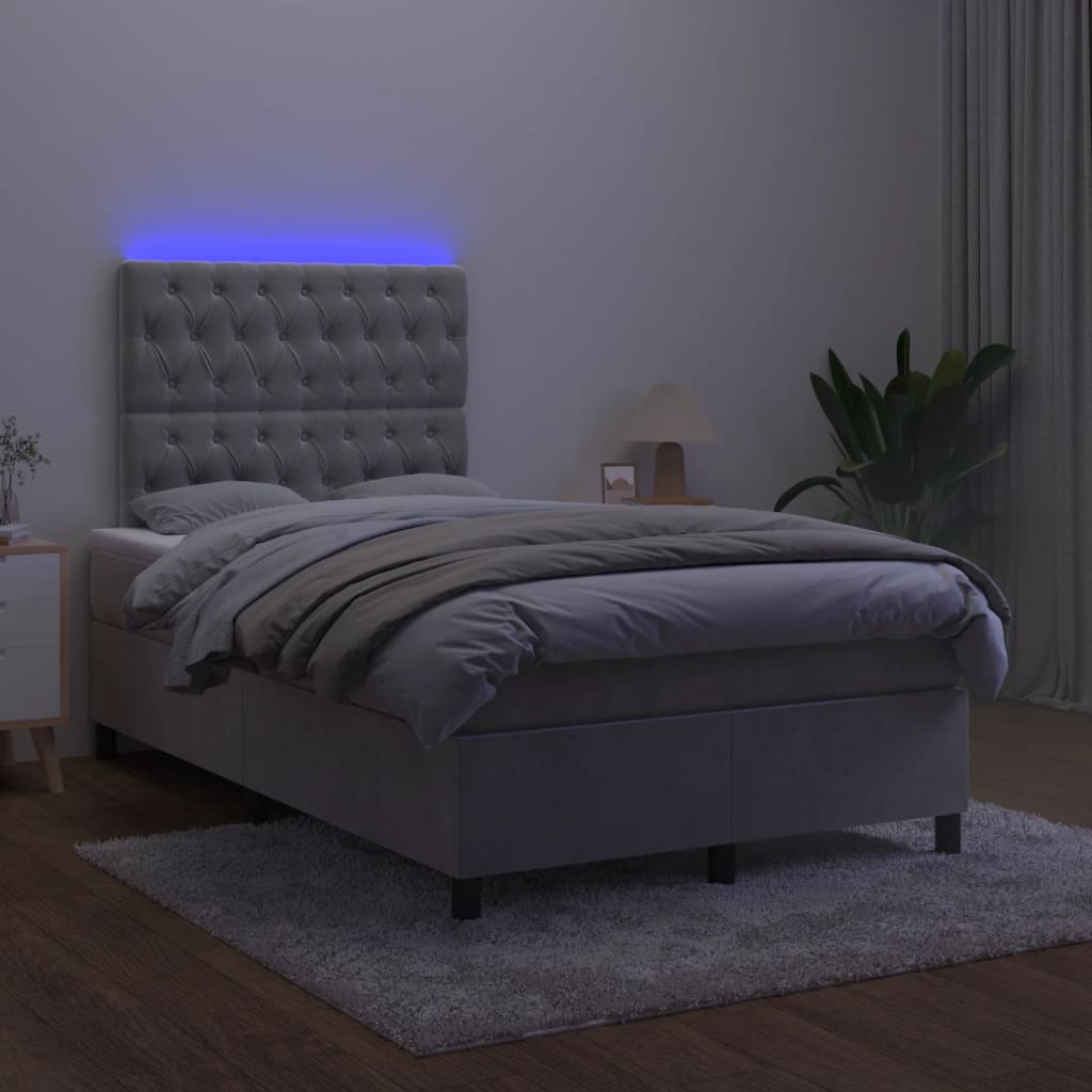 Κρεβάτι Boxspring με Στρώμα & LED Αν.Γκρι 120x190εκ. Βελούδινο
