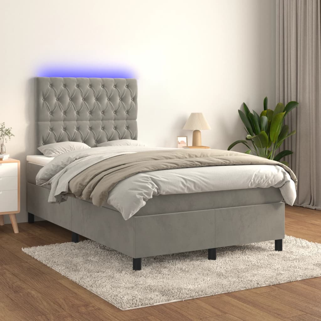 Κρεβάτι Boxspring με Στρώμα & LED Αν.Γκρι 120x190εκ. Βελούδινο