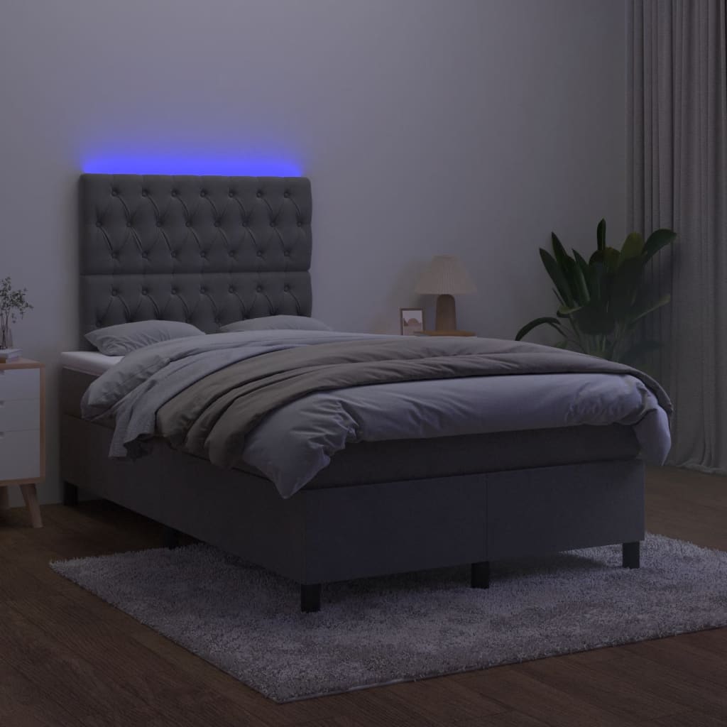 Κρεβάτι Boxspring με Στρώμα & LED Σκ.Γκρι 120x190εκ. Βελούδινο