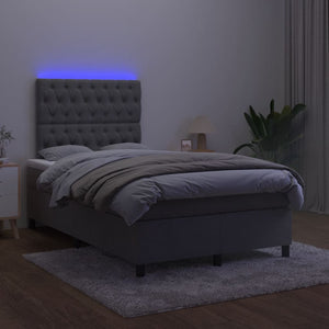 Κρεβάτι Boxspring με Στρώμα & LED Σκ.Γκρι 120x190εκ. Βελούδινο