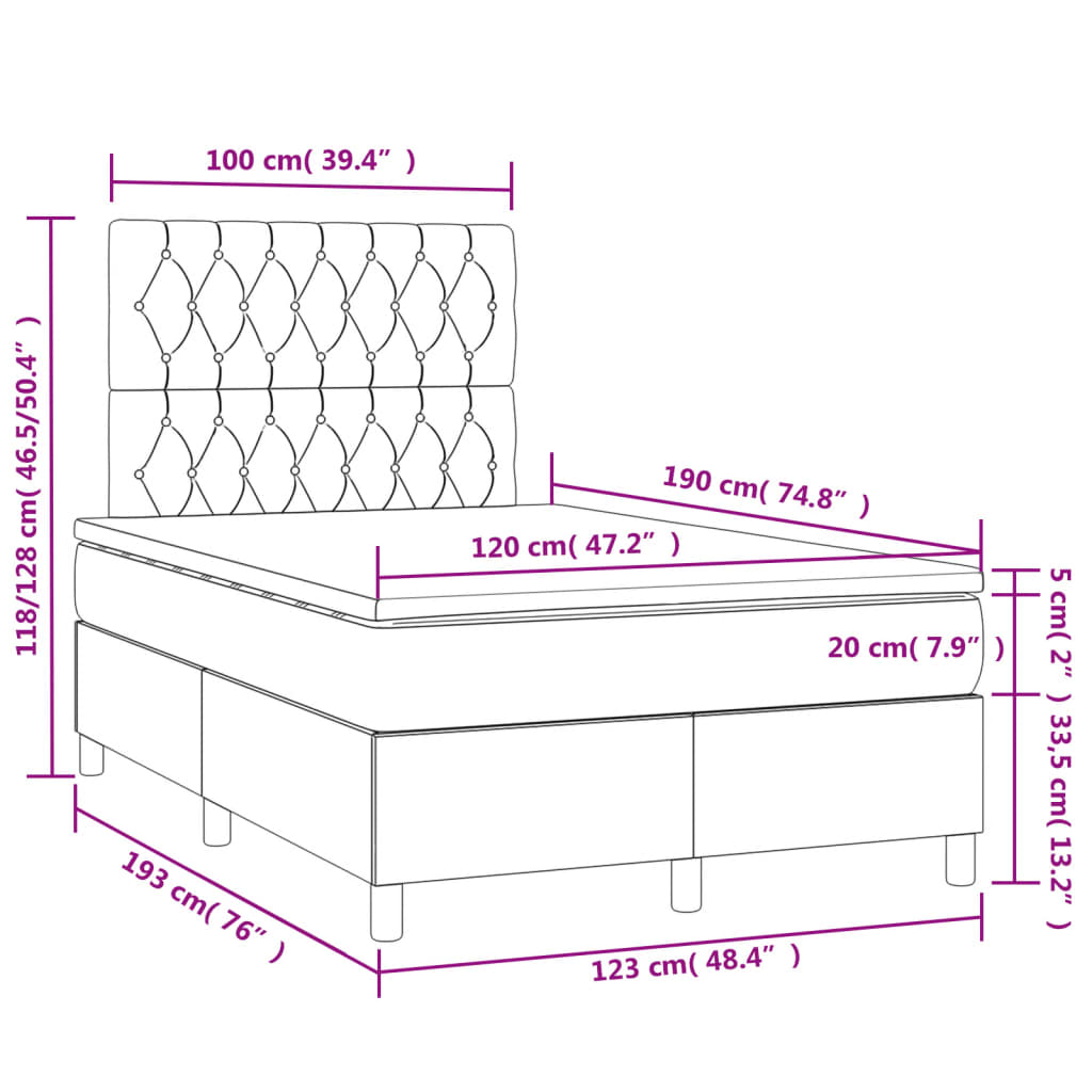 Κρεβάτι Boxspring με Στρώμα & LED Σκ.Γκρι 120x190εκ. Βελούδινο