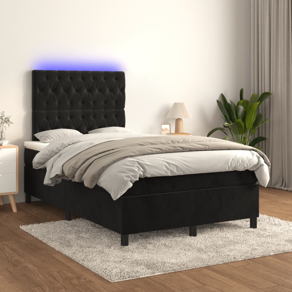 Κρεβάτι Boxspring με Στρώμα & LED Μαύρο 120x190 εκ. Βελούδινο - Pakobazaar