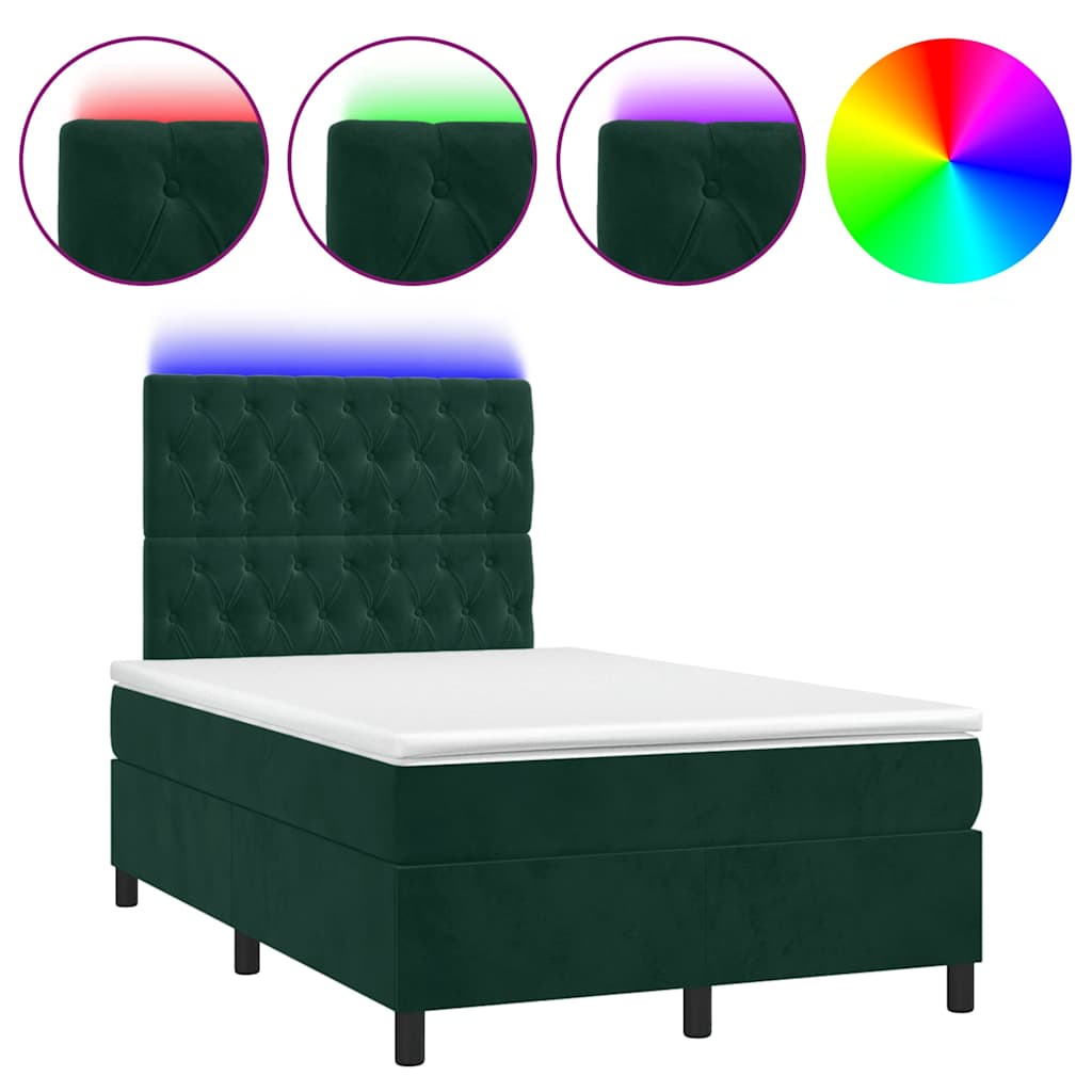 Κρεβάτι Boxspring με Στρώμα & LED Σκ. Πράσινο 120x190εκ Βελούδο