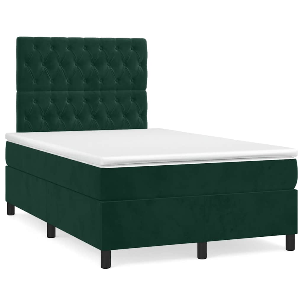 Κρεβάτι Boxspring με Στρώμα & LED Σκ. Πράσινο 120x190εκ Βελούδο