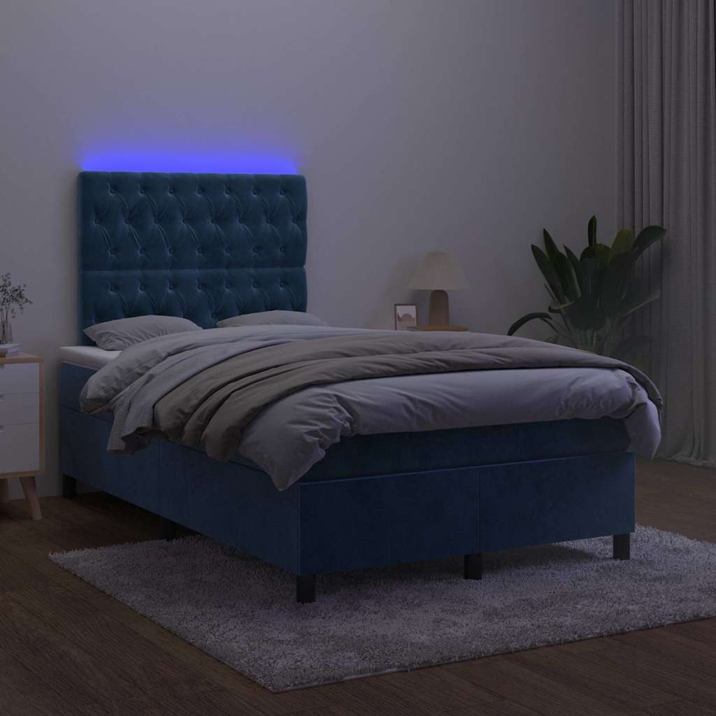 Κρεβάτι Boxspring με Στρώμα & LED Σκ. Μπλε 120x190εκ. Βελούδινο