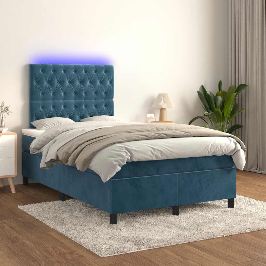 Κρεβάτι Boxspring με Στρώμα & LED Σκ. Μπλε 120x190εκ. Βελούδινο
