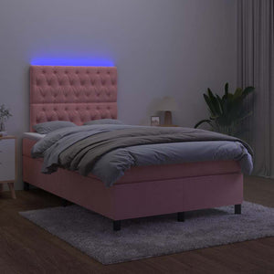Κρεβάτι Boxspring με Στρώμα & LED Ροζ 120x190 εκ. Βελούδινο