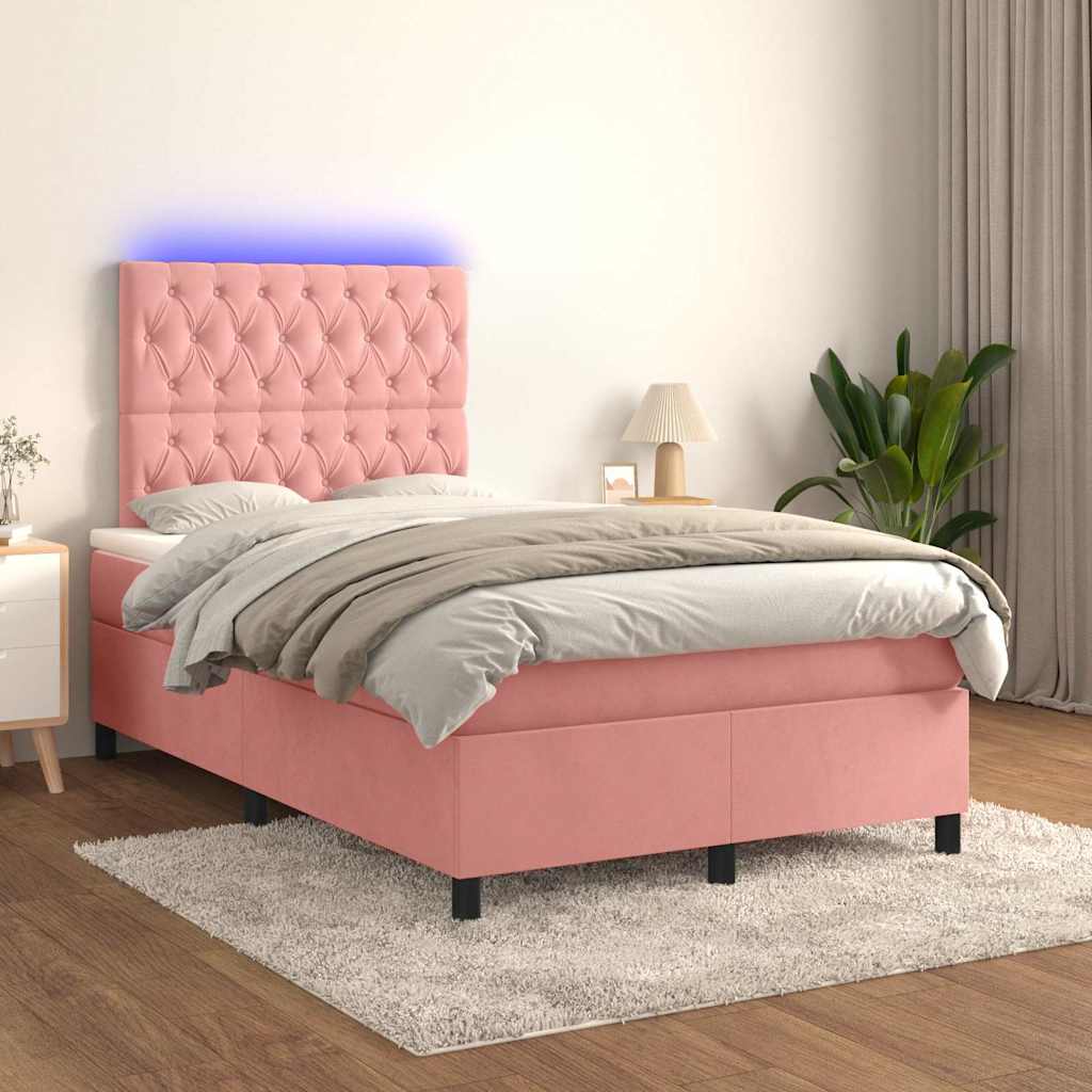 Κρεβάτι Boxspring με Στρώμα & LED Ροζ 120x190 εκ. Βελούδινο