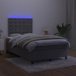 Κρεβάτι Boxspring με Στρώμα & LED Σκ.Γκρι 120x190εκ. Βελούδινο