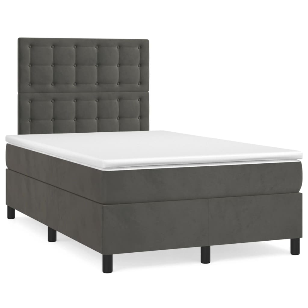 Κρεβάτι Boxspring με Στρώμα & LED Σκ.Γκρι 120x190εκ. Βελούδινο