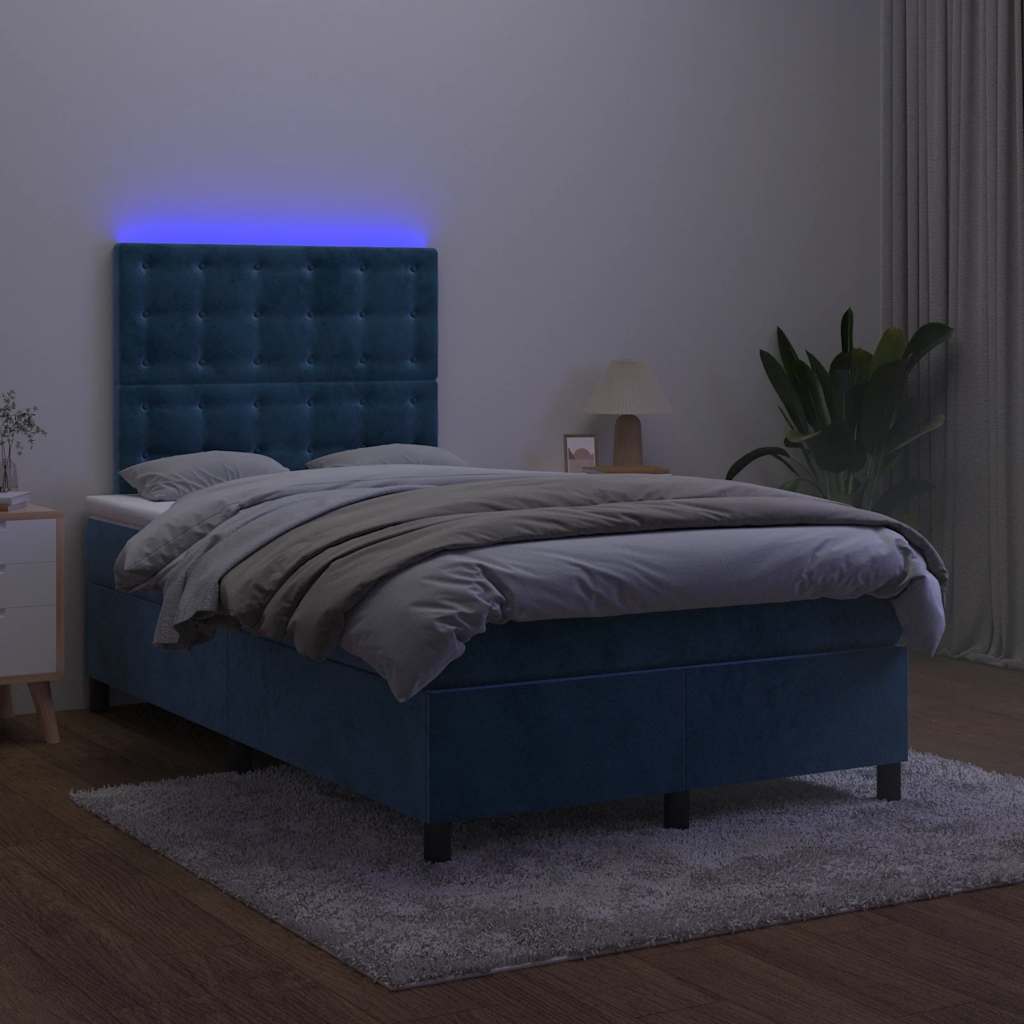 Κρεβάτι Boxspring με Στρώμα & LED Σκ. Μπλε 120x190εκ. Βελούδινο