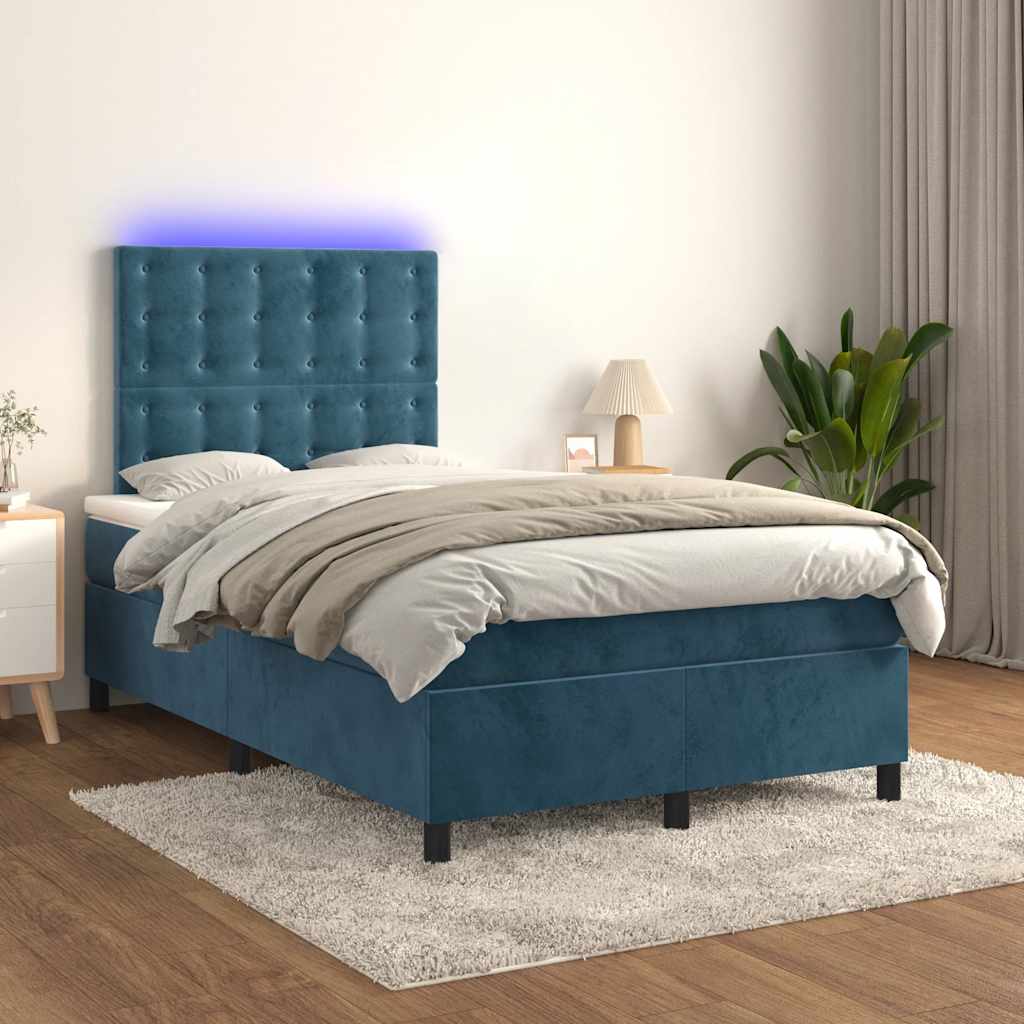 Κρεβάτι Boxspring με Στρώμα & LED Σκ. Μπλε 120x190εκ. Βελούδινο