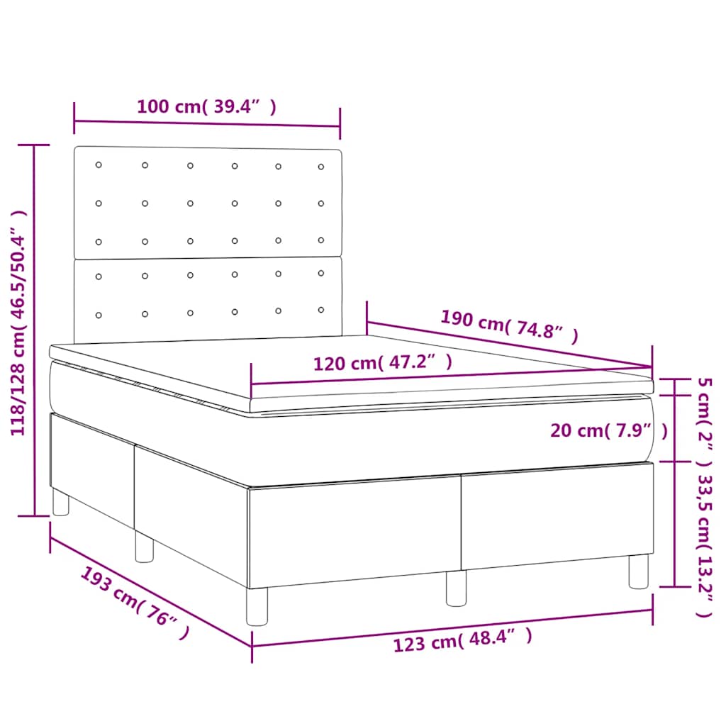 Κρεβάτι Boxspring με Στρώμα & LED Σκ. Μπλε 120x190εκ. Βελούδινο
