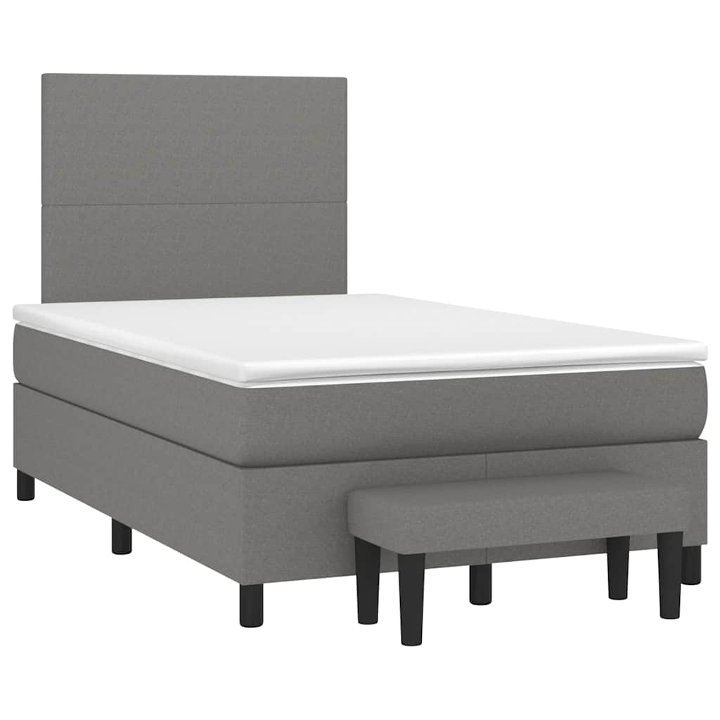 Κρεβάτι Boxspring με Στρώμα Σκούρο Γκρι 120x190 εκ Υφασμάτινο