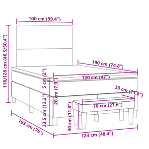 Κρεβάτι Boxspring με Στρώμα Taupe 120x190 εκ. Υφασμάτινο