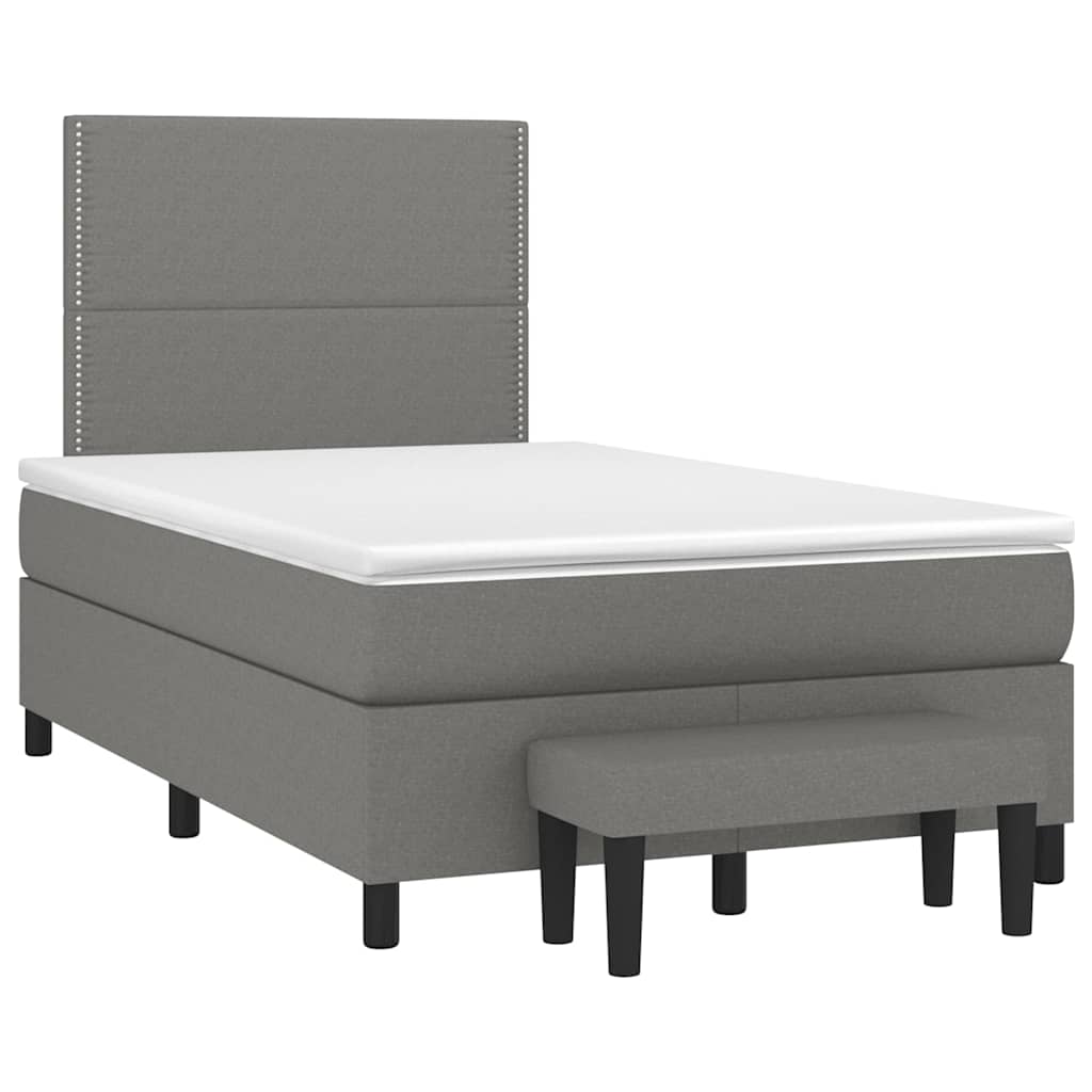 Κρεβάτι Boxspring με Στρώμα Σκούρο Γκρι 120x190 εκ Υφασμάτινο