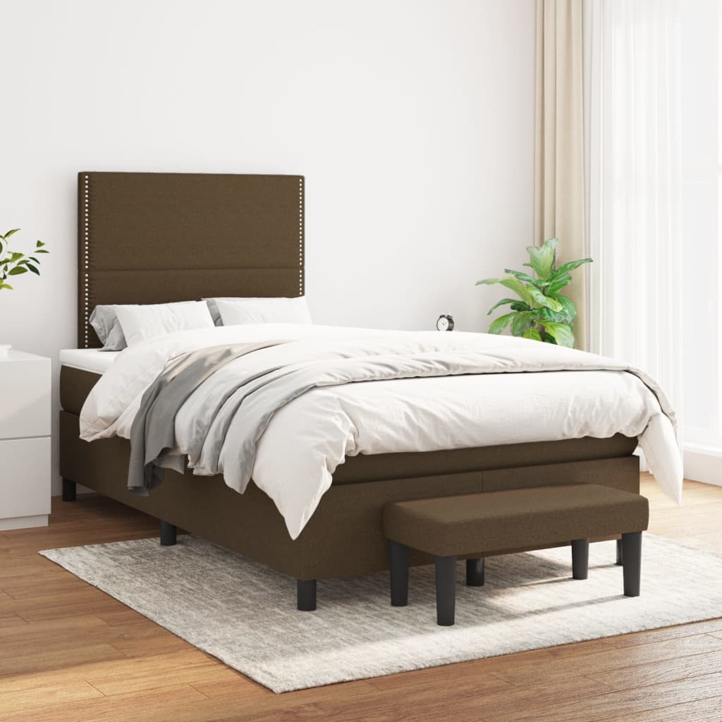 Κρεβάτι Boxspring με Στρώμα Σκούρο Καφέ 120x190 εκ Υφασμάτινο