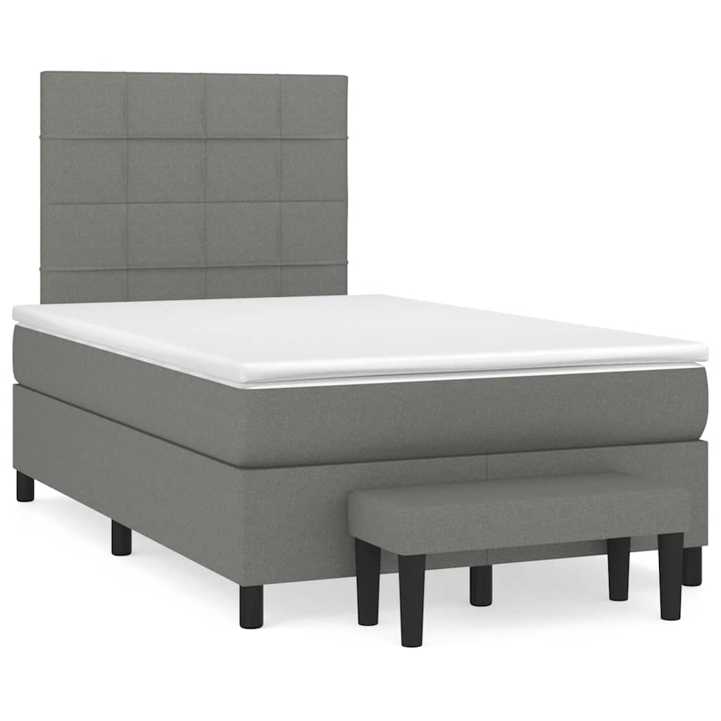Κρεβάτι Boxspring με Στρώμα Σκούρο Γκρι 120x190 εκ Υφασμάτινο