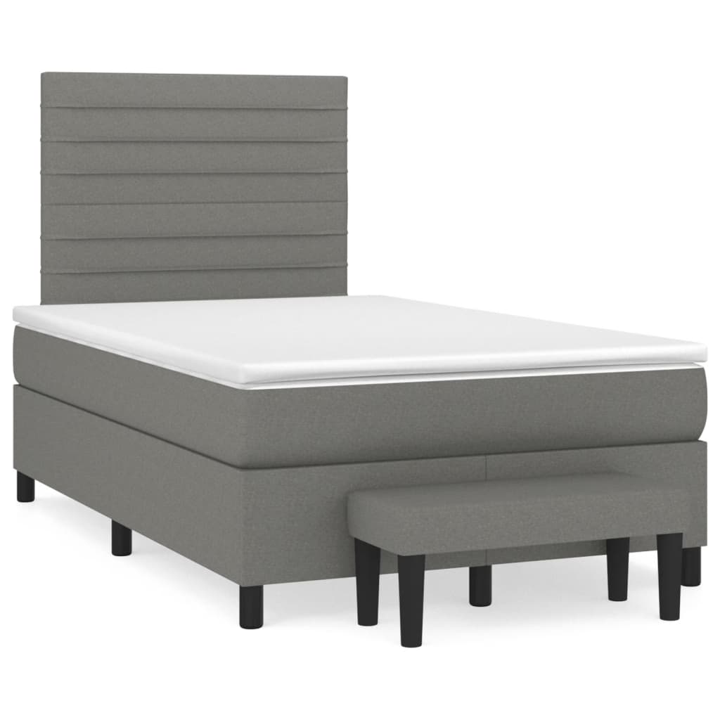Κρεβάτι Boxspring με Στρώμα Σκούρο Γκρι 120x190 εκ Υφασμάτινο