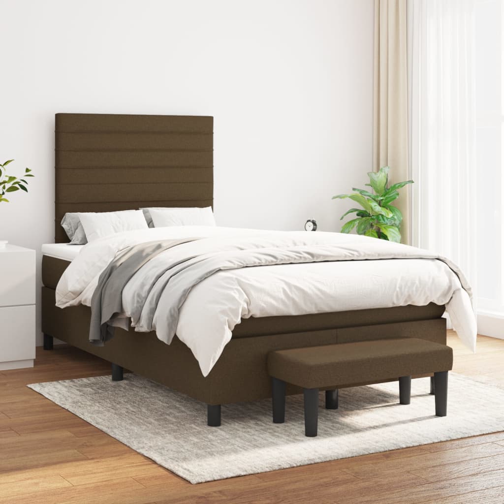 Κρεβάτι Boxspring με Στρώμα Σκούρο Καφέ 120x190 εκ Υφασμάτινο