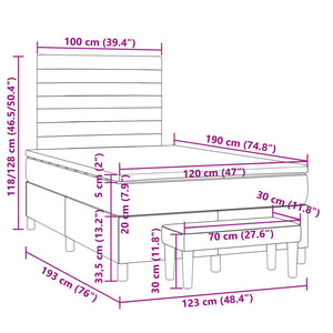 Κρεβάτι Boxspring με Στρώμα Taupe 120x190 εκ. Υφασμάτινο - Pakobazaar