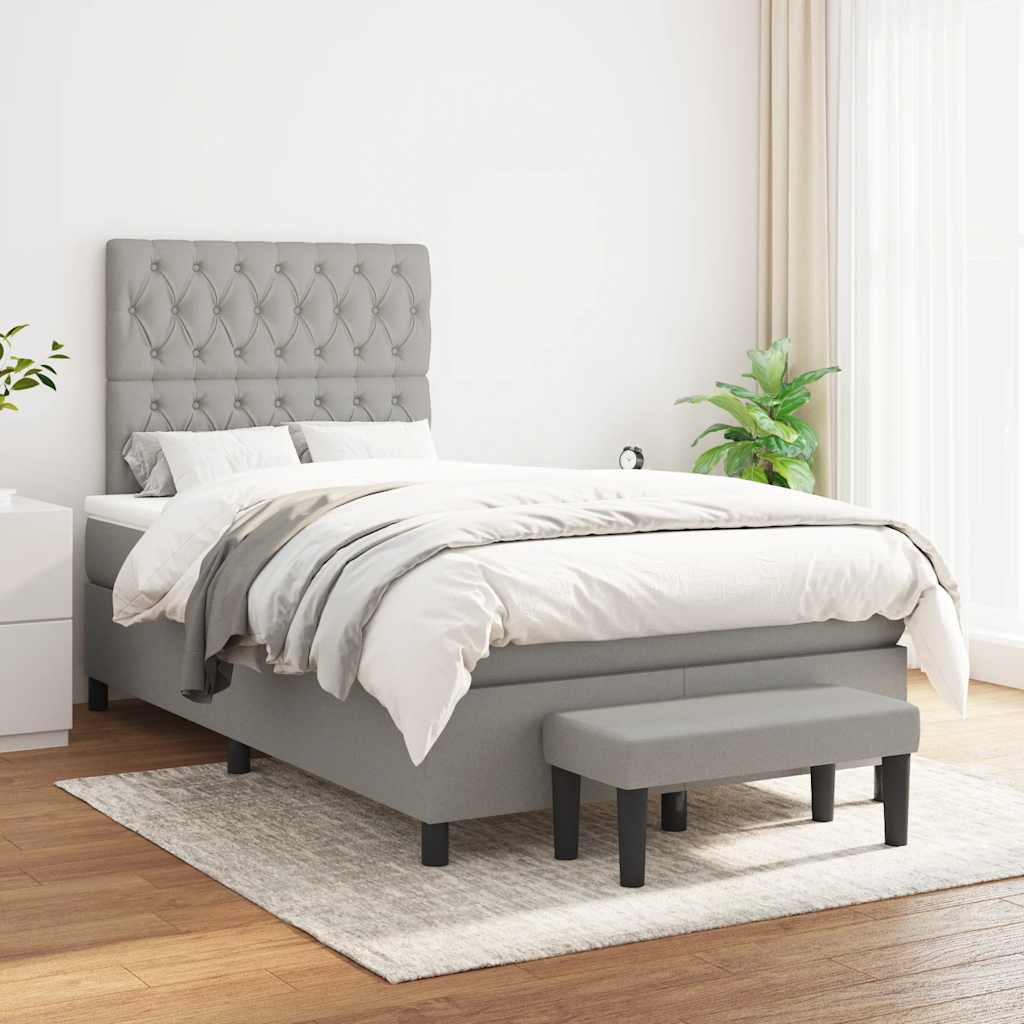 Κρεβάτι Boxspring με Στρώμα Ανοιχτό Γκρι 120x190 εκ. Υφασμάτινο