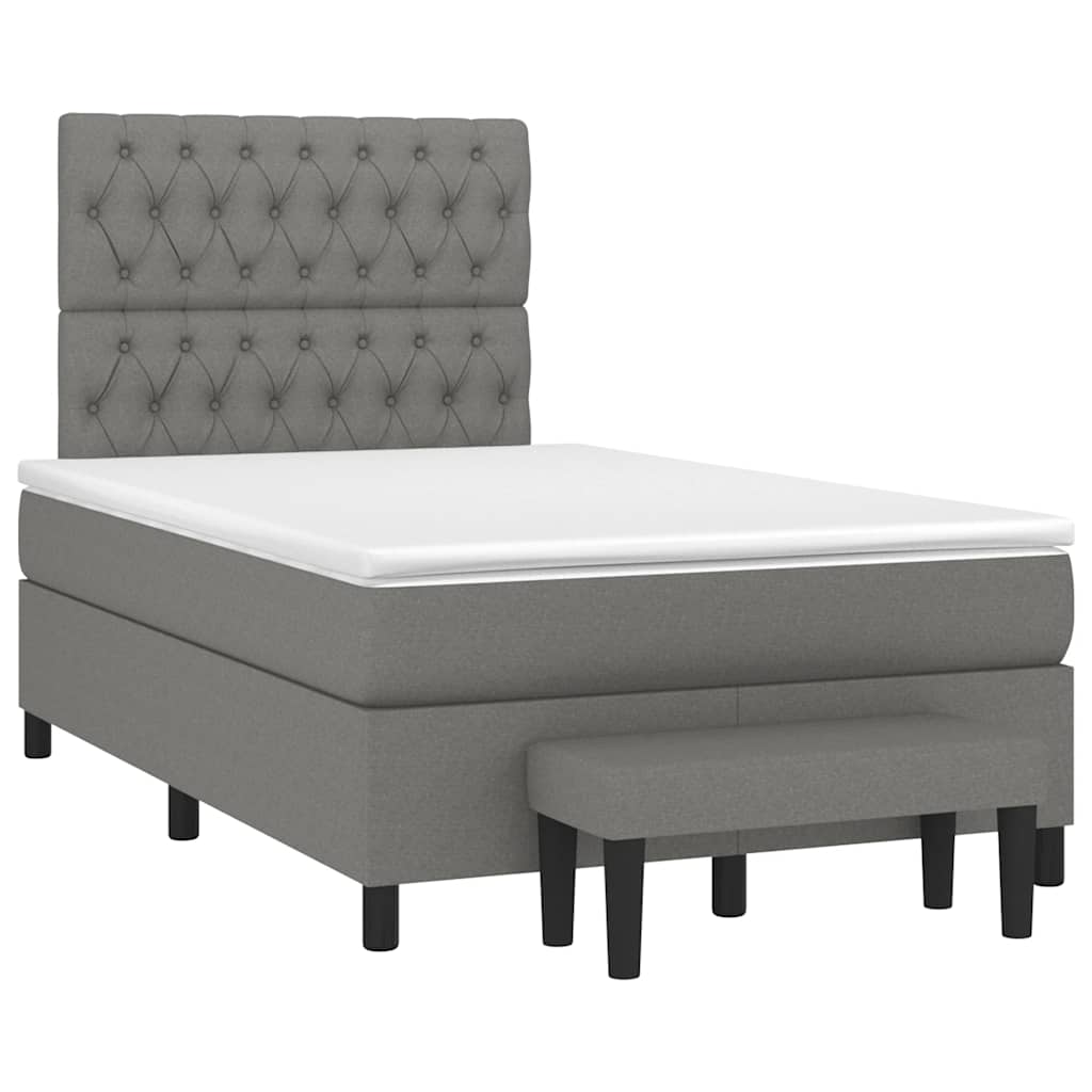 Κρεβάτι Boxspring με Στρώμα Σκούρο Γκρι 120x190 εκ Υφασμάτινο