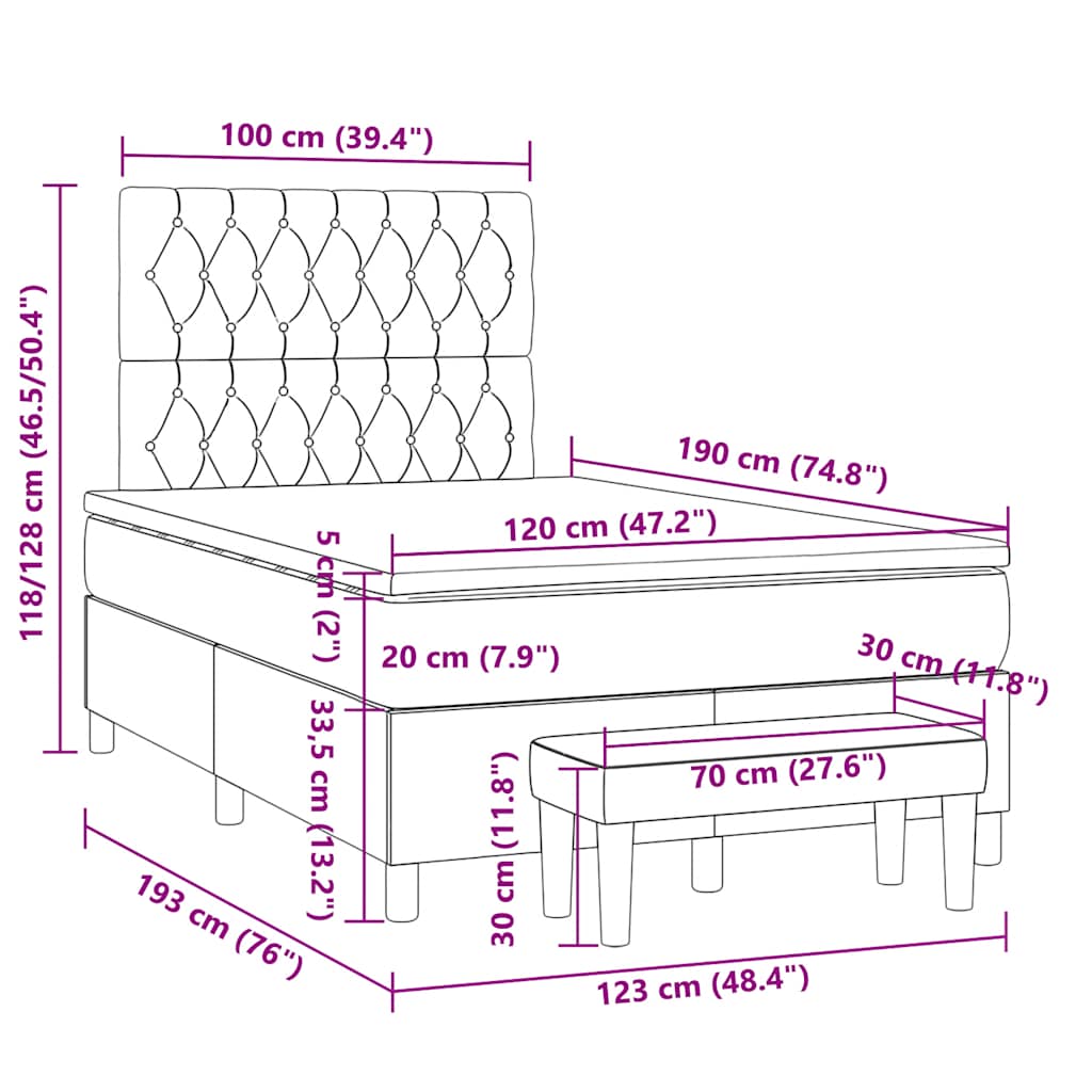 Κρεβάτι Boxspring με Στρώμα Σκούρο Γκρι 120x190 εκ Υφασμάτινο