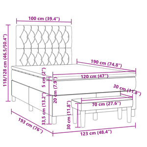 Κρεβάτι Boxspring με Στρώμα Taupe 120x190 εκ. Υφασμάτινο