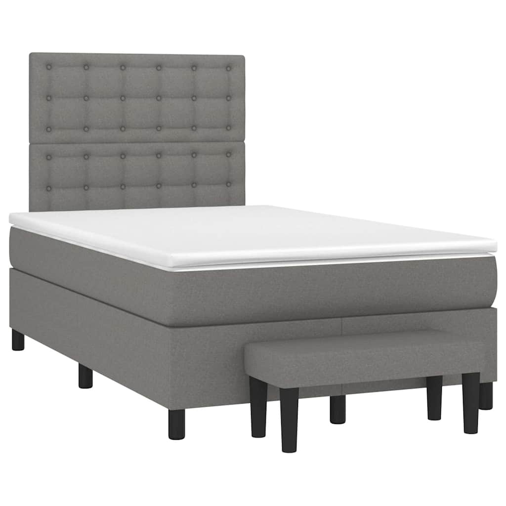 Κρεβάτι Boxspring με Στρώμα Σκούρο Γκρι 120x190 εκ Υφασμάτινο