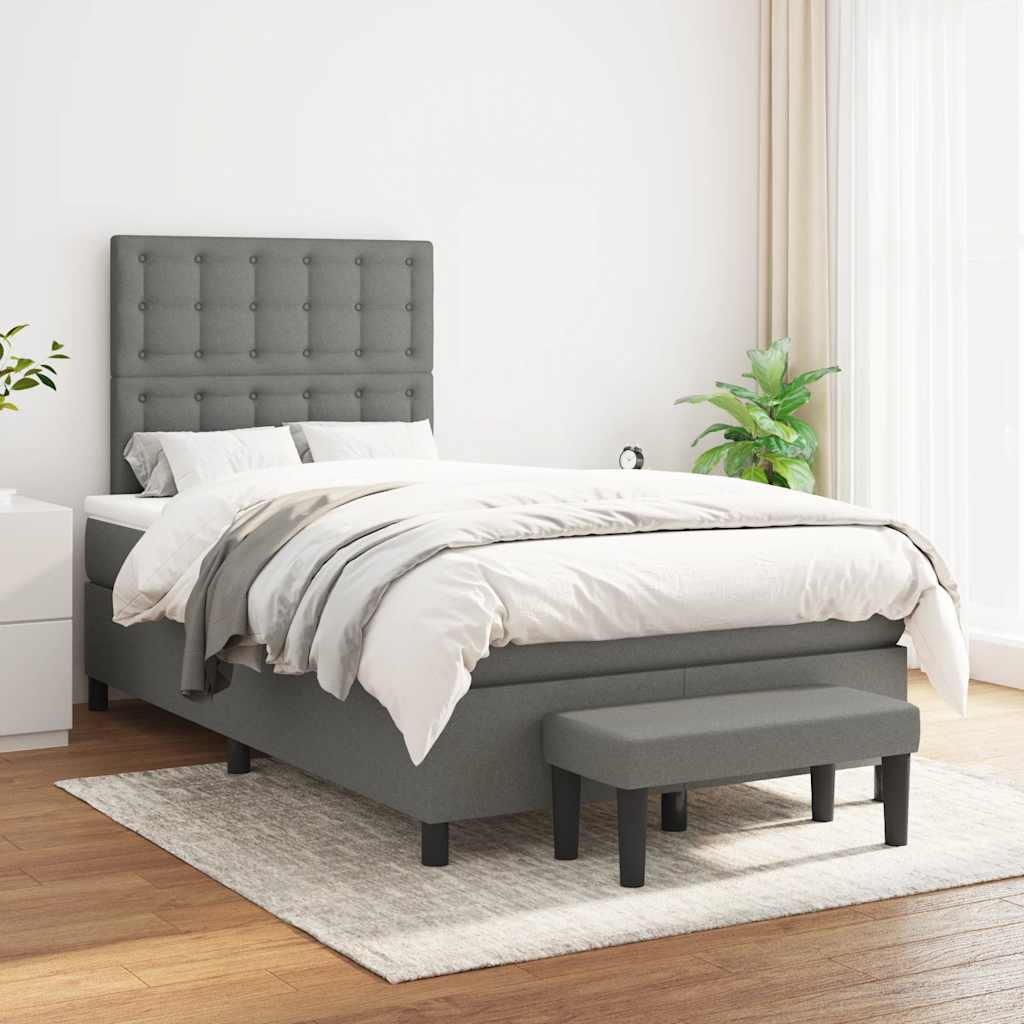 Κρεβάτι Boxspring με Στρώμα Σκούρο Γκρι 120x190 εκ Υφασμάτινο