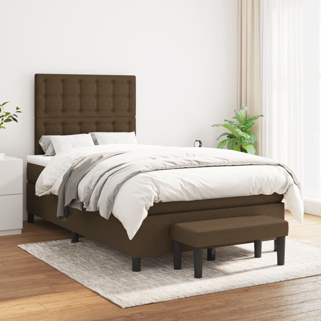 Κρεβάτι Boxspring με Στρώμα Σκούρο Καφέ 120x190 εκ Υφασμάτινο
