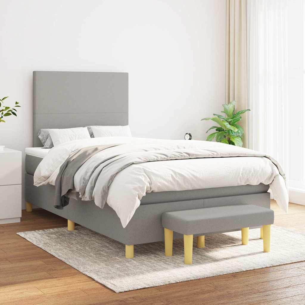Κρεβάτι Boxspring με Στρώμα Ανοιχτό Γκρι 120x190 εκ. Υφασμάτινο