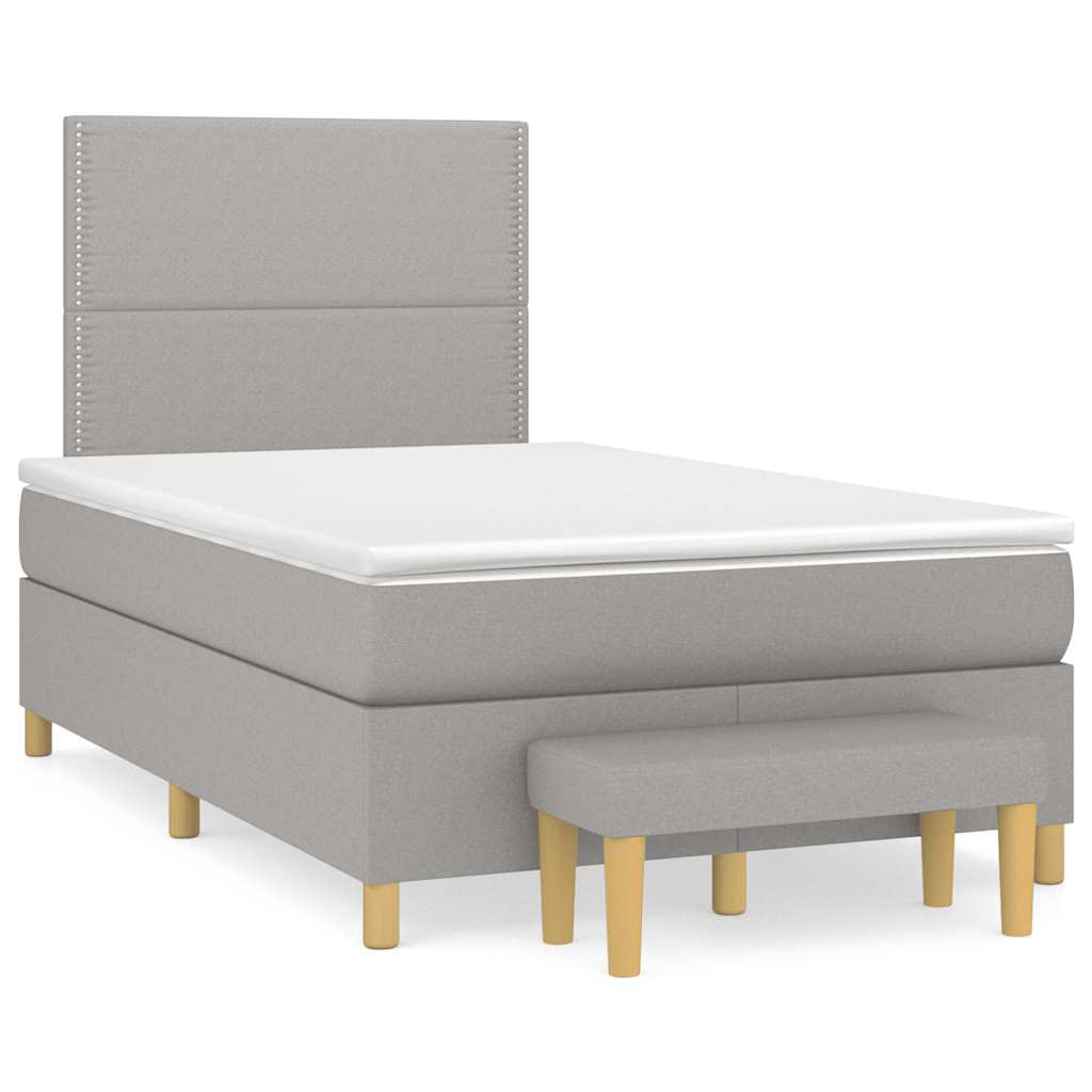 Κρεβάτι Boxspring με Στρώμα Ανοιχτό Γκρι 120x190 εκ. Υφασμάτινο